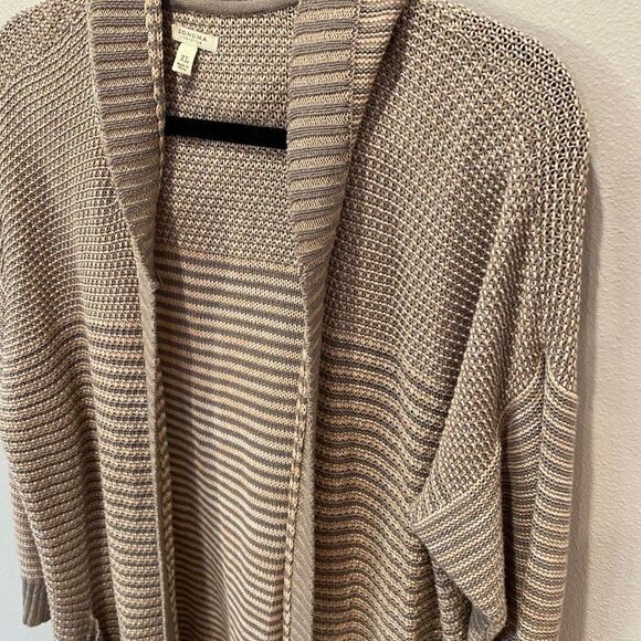 Sonoma Women Size XL 100% Cotton Striped Neutral Knit Open Cardigan with Hoodie - Picture 3 of 9